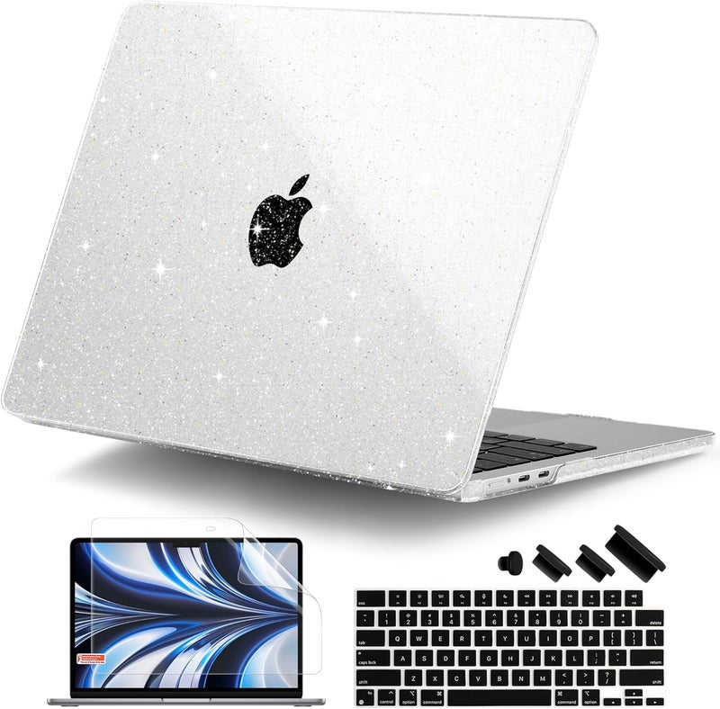 DONGKE Compatible with MacBook Air 13.6 inch Case M4 M3 M2 2025 2024 2023 2022 A3240 A3113 A2681, Glitter Bling Plastic Hard Shell & Keyboard Cover for MacBook Air M4 13 inch Case, Sparkly Clear - Image 1